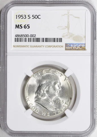 1953-S FRANKLIN HALF DOLLAR NGC MS65 Cover