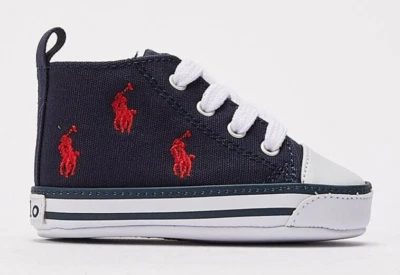 New POLO RALPH LAUREN HAMPTYN HI REPEAT Shoes INFANT Navy & Red Pony  Size 1 _A1 - Image 1 of 4