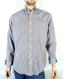 euc Jos. A. Bank White Navy Striped OCBD Cotton Traveler Dress Shirt M 15.5 34 - Picture 1 of 3