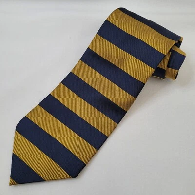Stanley Blacker Mens Tie Necktie Navy Blue Gold Stripes 100% Silk Made in USA — 第 1/4 张图片