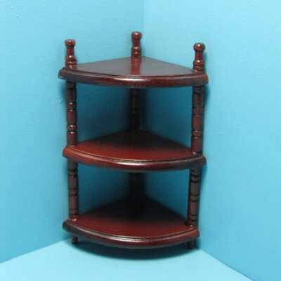 Dollhouse Miniature Wood 3 Tier Corner Shelf Unit Mahogany WF137 - Image 1 of 3
