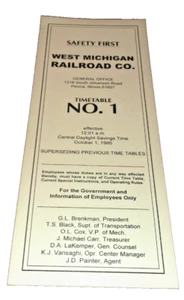 OCTOBER 1995 WEST MICHIGAN RAILROAD EMPLOYEE TIMETABLE #1 - Imagen 1 de 1