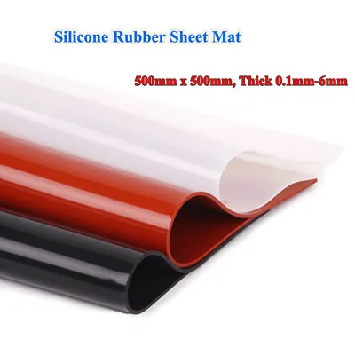 Silicone Rubber Sheet Plate Mat 500x500mm, Thick 0.1mm-6mm Red/Black/White/Clear • 10.38£