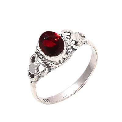 Faceted Garnet Gemstone 925 Sterling Silver Handmade Ring Sparkling Jewelry - Image 1 of 4