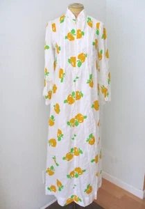 Miss Elaine vtg 60s yellow apple fruit soft kaftan zip robe housecoat pockets S - Picture 1 of 6