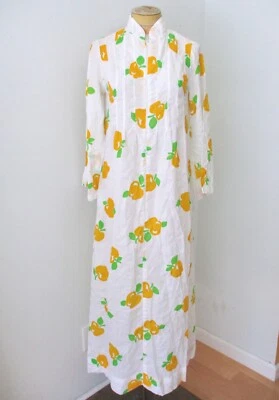 Miss Elaine vtg 60s yellow apple fruit soft kaftan zip robe housecoat pockets S - Image 1 of 4