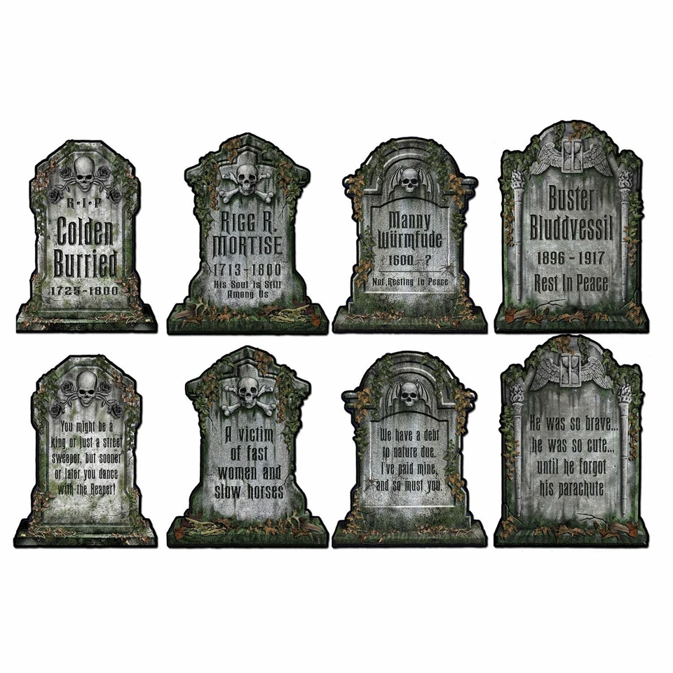 38CM GRAVE TOMBSTONE CUTOUTS - 4 DOUBLE SIDED - HALLOWEEN PARTY DECORATION - Image 1 of 1