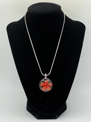 "Collar colgante de vidrio con flor naranja lia sophia tono plata 16,5"" a 19,5"" usado en excelente estado" Foto 1 de 4