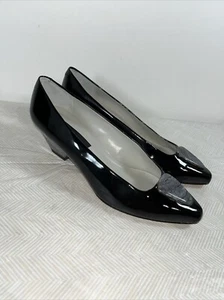 De Colección Sesto Meucci Mujer Florebce Cuero Negro Bomba Talla 8M Bloque Tacones Bajos Italia - Imagen 1 de 18