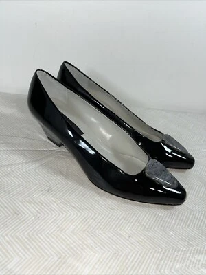 De Colección Sesto Meucci Mujer Florebce Cuero Negro Bomba Talla 8M Bloque Tacones Bajos Italia Foto 1 de 4