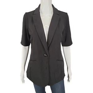 Susan Graver Liquid Knit Fusion Button Blazer Small Sz Black Jacket Top Pockets - Picture 1 of 11