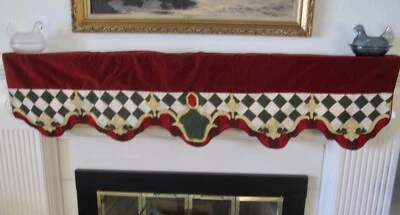 SFERRA Christmas Red Velvet Table Runner Mantle Cloth Needlepoint Fleur de Lys - Image 1 of 4