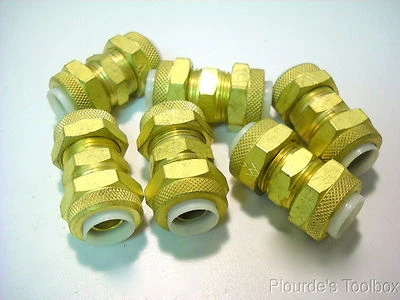 New Lot of (6) Brass 1/2" Tube Poly Union Compression Fitting, Plastic Ferrules - Image 1 of 4