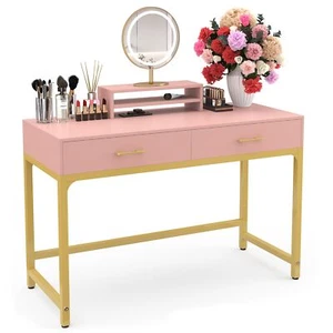 Women Makeup Vanity Desk With 2 Drawers Bedroom Home Office Desk Wooden Height M - Picture 1 of 7