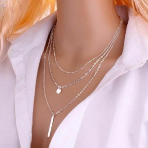 Boho Women Multi-layer Long Chain Pendant Crystal Choker Necklace Jewelry - Picture 1 of 4