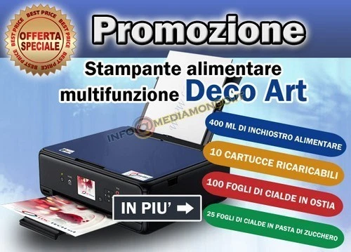 STAMPANTE ALIMENTARE CON KIT COMPLETO DECO ART INCLUDE INCHIOSTRO E CIALDE PROMO - Immagine 1 di 1