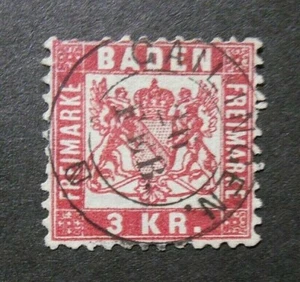 GERMANIA ,GERMANY ,Old State 1868 BADEN "Stemma , fondo Bianco" 3 Kr Used - Foto 1 di 1