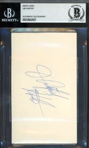 Jim Catfish Hunter Beckett BAS Vintage Signed 3x5 Index Card Autograph - Picture 1 of 2