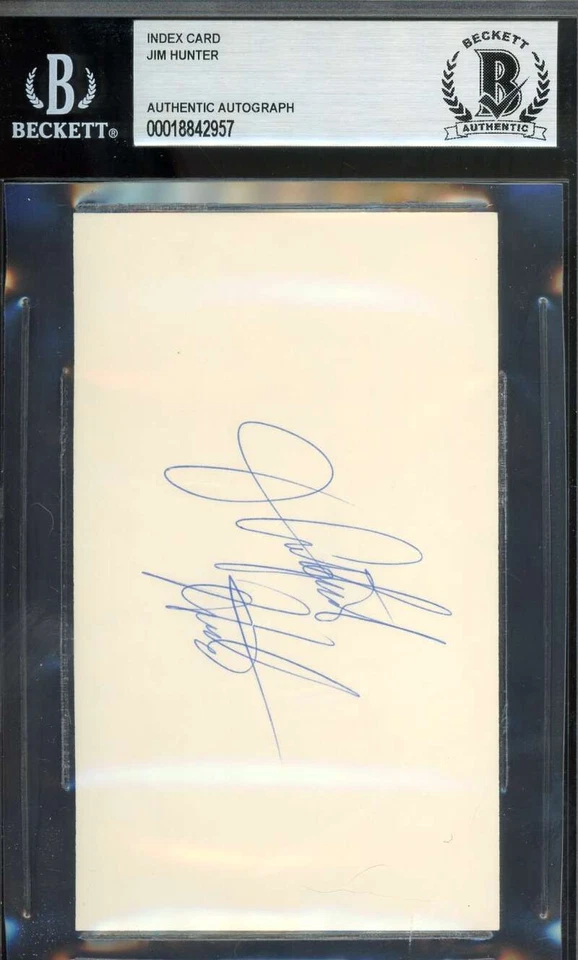 Jim Catfish Hunter Beckett BAS Vintage Signed 3x5 Index Card Autograph - Image 1 of 2