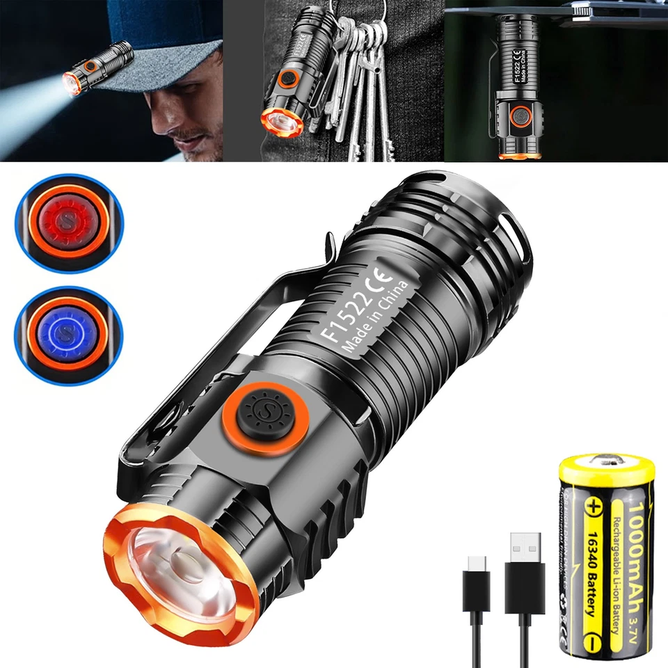 1-10x Magnetic LED Flashlight Rechargeable EDC Pocket Mini Hat Lights Headlamp - Image 1 of 4