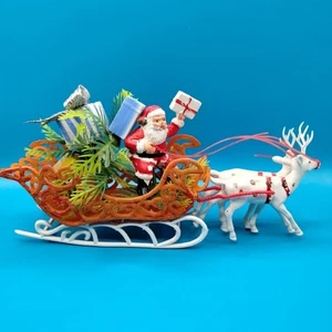 De colección Mesa Plástico Papá Noel Reno Flocado Trineo Decoración de Navidad  - Imagen 1 de 17