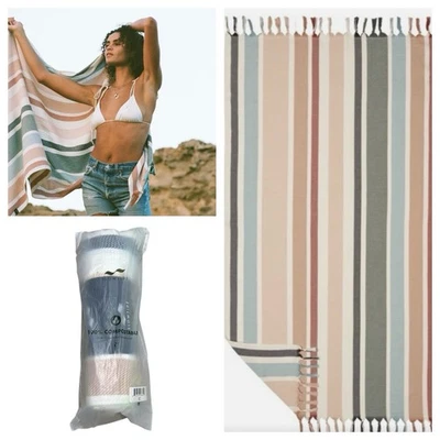 Toalla turca SLOWTIDE Zoey a rayas algodón ecológico ligera playa boho piscina nueva con etiquetas Foto 1 de 4