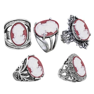 Wholesale Lot 10pcs Red Lady Queen Cameo Rings Vintage 5 Styles Assorted Jewelry - Picture 1 of 10