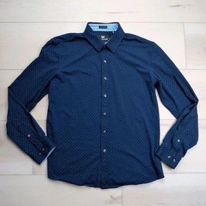Buttercloth Shirt Mens Large Blue Long Sleeve Geometric Icy Cotton Slim Fit - Picture 1 of 11