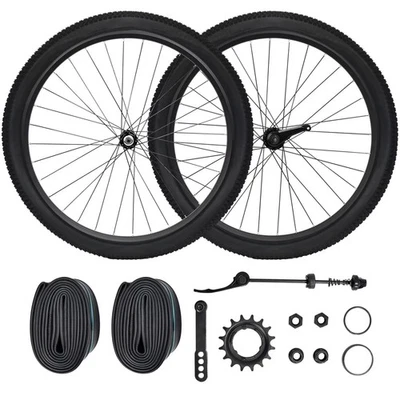 26 Inch Single Speed Wheel Set Coaster Brake Fit Cruiser Bike with Tires & Tubes - Image 1 of 4