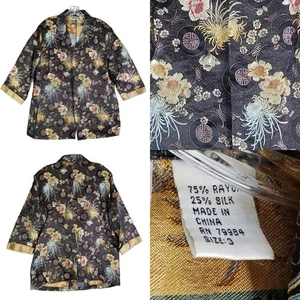 Chaqueta Blazer Chico’s Design Para Mujer Talla 3 US XL Negra Floral Botones Seda - Imagen 1 de 10