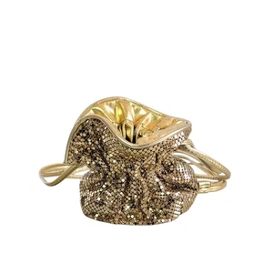 Whiting And Davis Vintage Gold Mesh Mini Drawstring Bucket Bag Disco Metallic - Picture 1 of 7