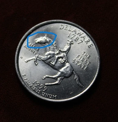 1999 P "Spitting Horse" Error Delaware Washington Quarter US 25c State coin UNC - Image 1 of 4