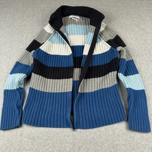 Vintage Tommy Hilfiger Cardigan Sweater Womens Large Blue Cable Knit Cotton Y2K - Picture 1 of 15