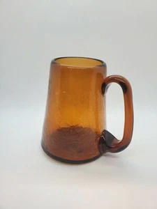 Crackle Glass Mug Brown Brown Applied Handle - Picture 1 of 6