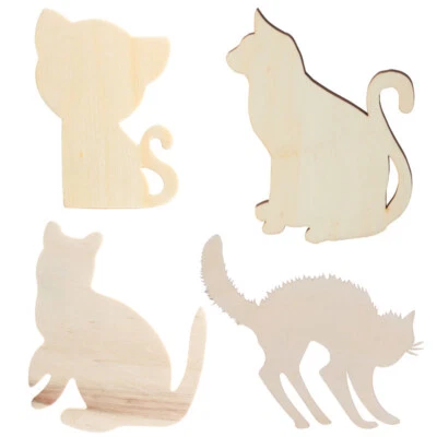 Bulk Package of 24 Assorted Unfinished Wood Cat Themed Cutouts - Image 1 of 4