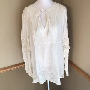 Sundance White Cotton Rayon Embroidered Boho Top Tassels Blouse Tunic Size Large - Picture 1 of 8