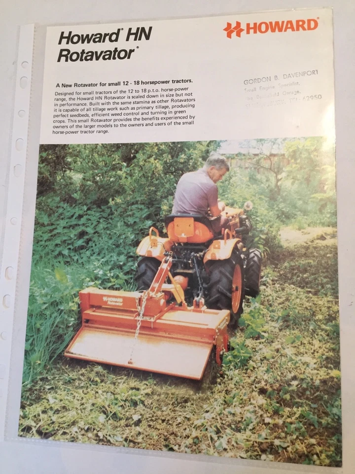 HOWARD Rotavator HN Compact tractor size Original 1978 Vintage Sales Brochure - Image 1 of 1