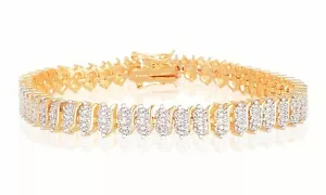 Diamond Accent Tennis Bracelet in 18K Gold Plating 7.25" - Picture 1 of 2