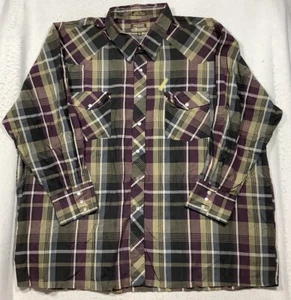 Outlaw Western Wear Long Sleeve Cowboy Shirt Men's 3XL Brown Plaid Pearl Snap - Picture 1 of 10