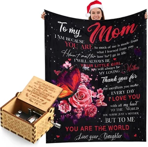 Mothers Day Blanket with Music Box for Mom Gift Box Set, Mother’S Day Birthday G - Picture 1 of 12