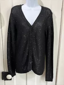 Coupe Collection Black Sequined Cardigan Size Womens S V Neck Semi Sheer - Picture 1 of 12