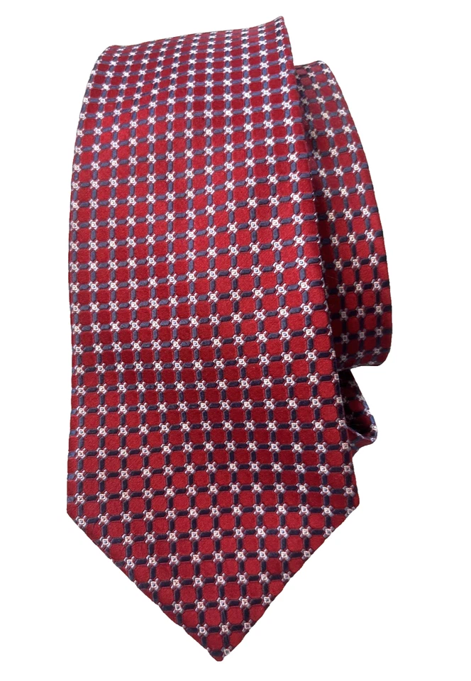 Jones New York 100% 真丝男式领带银色方格勃艮第提花 61x3 6/8 — 第 1/4 张图片