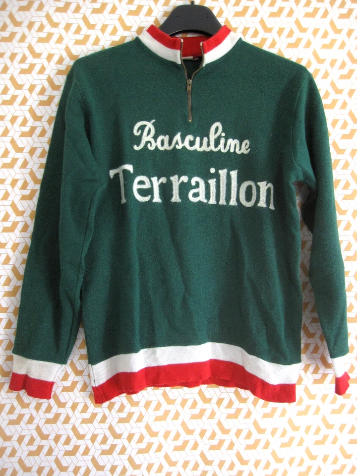 Maillot Cycliste Basculine Terraillon 70'S laine et Acrylique Jersey Homme - S - Photo 1/4
