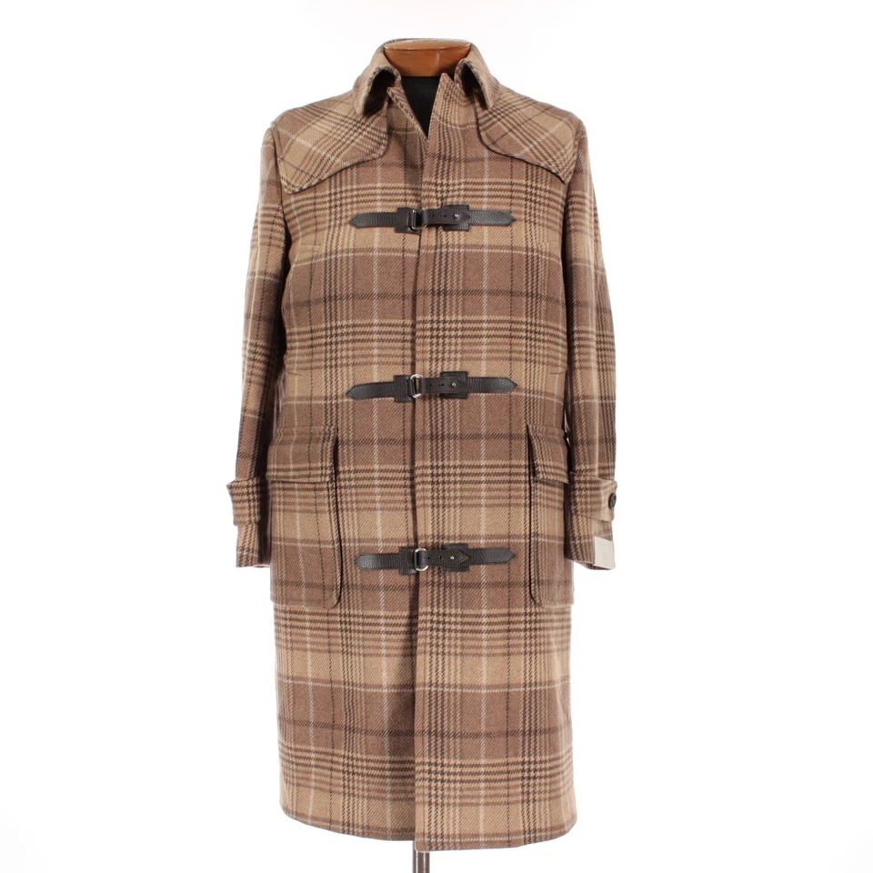 Abrigo Eleventy Platino Nuevo con Etiquetas Talla 50 (40R EE. UU.) Tostado y Marrón Correas de Cuero a Cuadros Foto 1 de 4