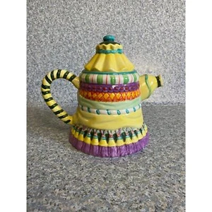 Vintage 1998 CBK LtD. LLC Tassel Fun Colorful Embossed Tea Party Lidded Teapot - Picture 1 of 7
