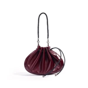 Luxury Closure Hobo Bag Lambskin Leather Drawstring Ruched Small Crossbody Blue - Picture 1 of 19