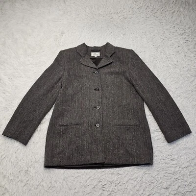 LL BEAN Wool Lambswool Blend Blazer Jacket Vintage Tweed Made USA Size 10P Brown - Image 1 of 4