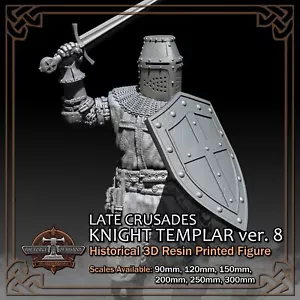 Crusader Knight Templer 8 - 3D Harz gedrucktes Figurenmodell - Maßstab 90 mm bis 300 mm - Bild 1 von 16