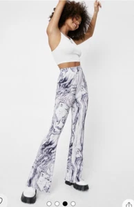 NASTY GAL Plisse Lilac Tie Dye Print High Waisted Flare Trouser UK 6 BNWT RP £30 - Picture 1 of 5