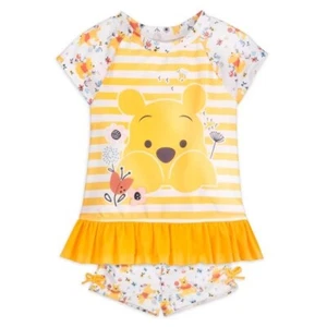 Disney Store Winnie the Pooh Rashguard Swim Set for Girls Swimsuit 2 Piece NEW - Picture 1 of 5